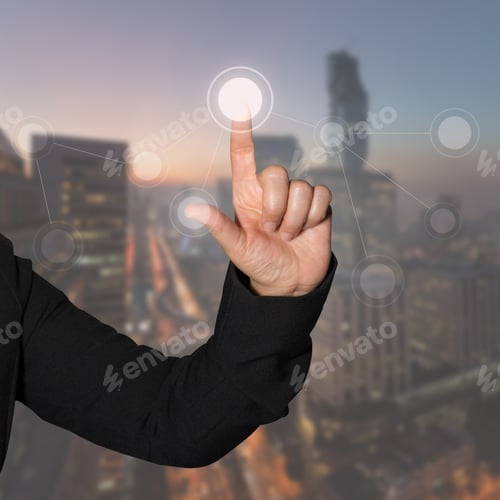 Preview: Woman Hand Pointing Working With Modern Virtual Technology. Working With Touch Screen In The