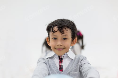 Preview: Cute Asian Little Boy Playing Balloon In The Nursery School With Happy And Smile