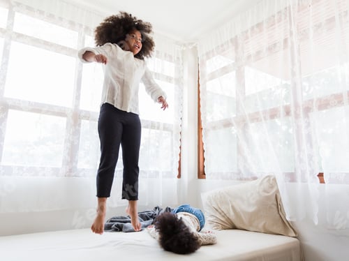 Preview: Children Jumping And Playing On The Bed, Children Relaxing At Home.