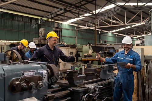 Preview: Group Of Male Engineer Worker Maintenance Machine In Industry Factory. Male Technician Worker