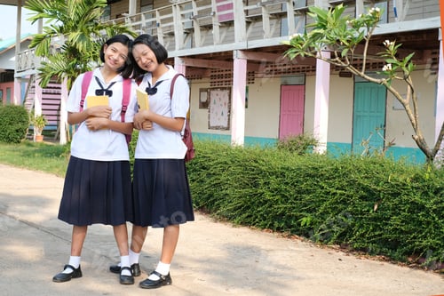 Preview: Happy Young Asian Girl Wear Unifrom At School.