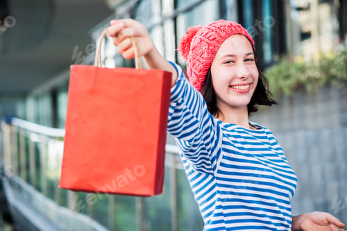 Preview: Shopping Gift And Present On Holiday For New Year And Birthday Party.Teenager Women Holding A