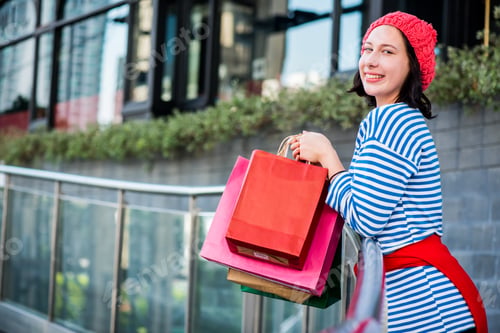 Preview: Shopping Gift And Present On Holiday For New Year And Birthday Party.Teenager Women Holding A