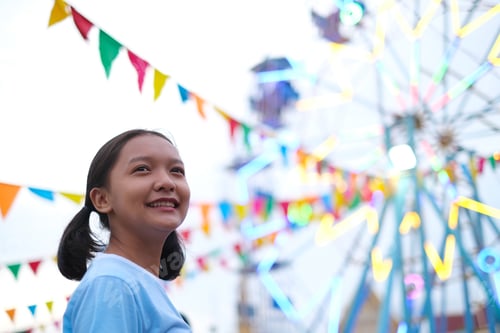 Preview: Happy Young Girl At The Amusement Park.