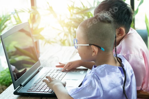 Preview: Kids Using Laptop Enjoy, Happy At Home. Education Concept