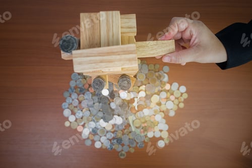 Preview: Hand Of Businesswoman Pulling Out Or Placing Wood Block. Top View ,Planning, Risk And Strategy In