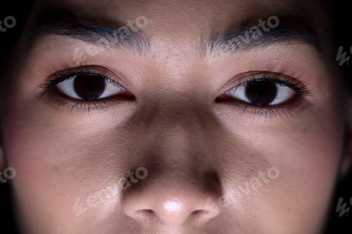 Preview: Close Up On Woman Eye At Night. Beautiful Asian Woman In Front Of Camera, Open Her Eyes.