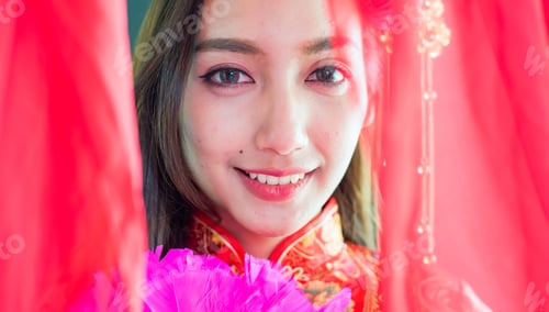 Preview: Chinese New Year, Beautiful Asian Woman With Traditional Dress From China