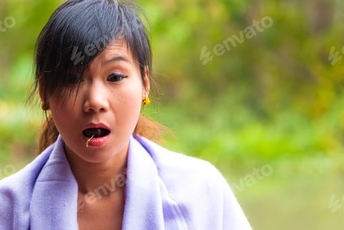 Preview: Surprised Woman Of Asia, Outdoor Closeup Portrait.