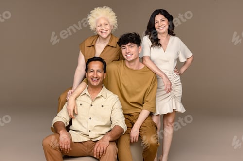 Preview: Studio Shot Of A Black Woman With Albinism In Her 20'S, A Hispanic Woman In Her 50'S, A Non-Binary