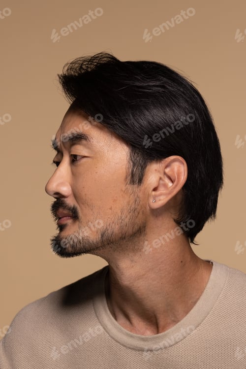 Preview: Man with Black Hair Profile View Inside