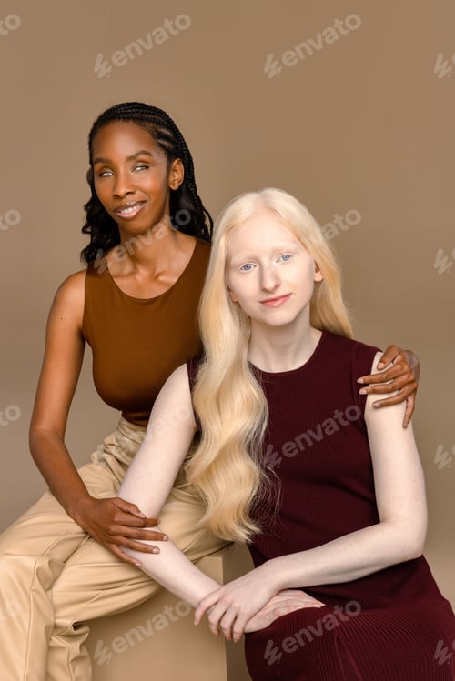 Preview: Portrait Of A Caucasian Woman In Her 20'S With Albinism And Vision Loss And A Black Woman In Her