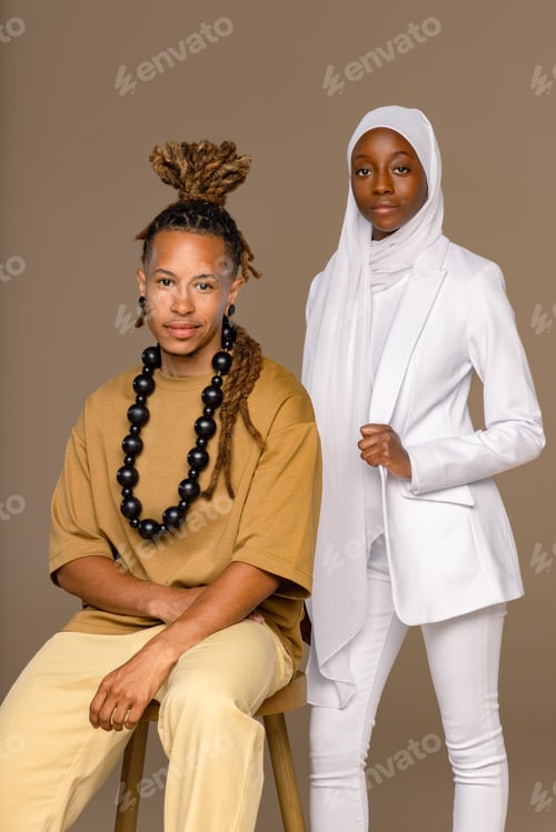 Preview: Studio Portrait Of Two Beautiful And Confident African American Models In Their 20S And 30S With
