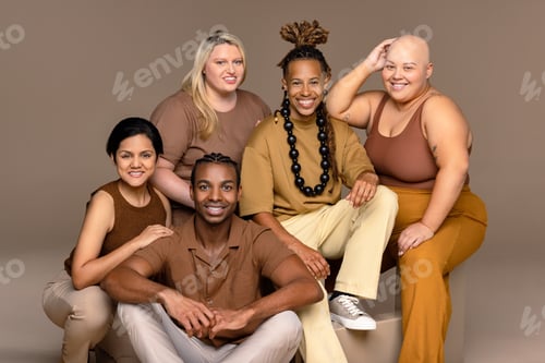 Preview: Studio Portrait Of A Fashionable And Confident Multiethnic Group Of People On A Neutral Background.