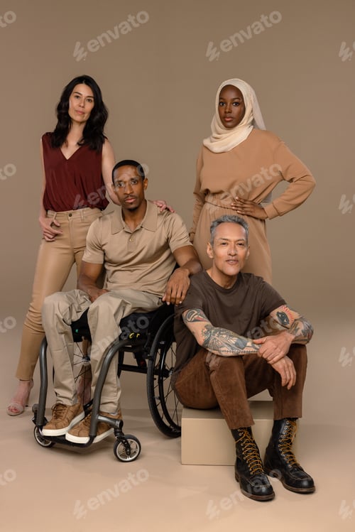 Preview: Full Length Shot Of An Afro-Arab Woman In Her 20'S, A Filipino Woman In Her 50'S, An African