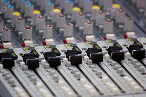 Preview: Close Up of a Gray Audio Mixing Console
