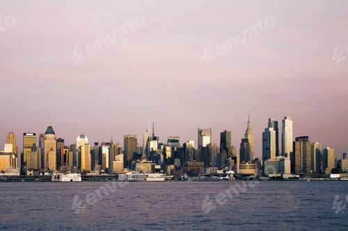 Preview: Creative New York Waterfront City Skyline. Modern Tourism Concept