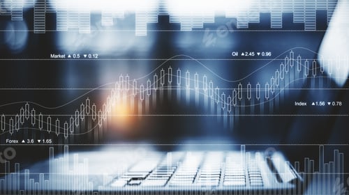 Preview: Side View And Close Up Of Laptop Placed On Desktop With Abstract Forex Chart. Trade And Finance