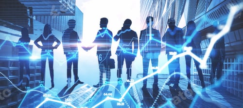 Preview: Business Team Work Concept With Digital Screen With Financial Graphs And Diagram On People