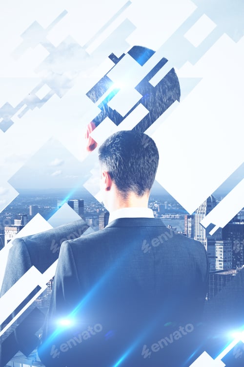 Preview: Abstract Image Of Businessman On City Background. Double Exposure