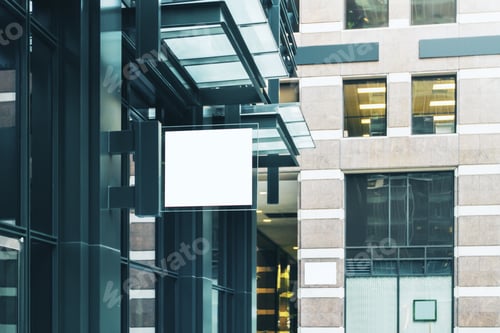 Preview: White Square Signboard On The Wall Of A Modern Shopping Center, Mockup