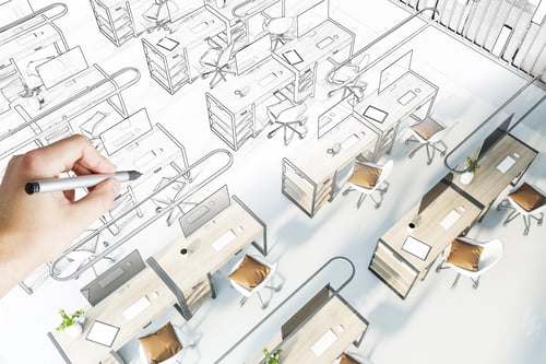 Preview: Before And After Renovation Coworking Office Interior Sketch. Repairs Concept