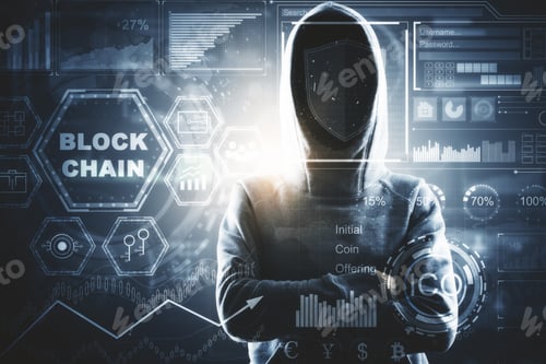 Preview: Hacker With Digital Business Interface. Hacking And Interface Concept. Double Exposure