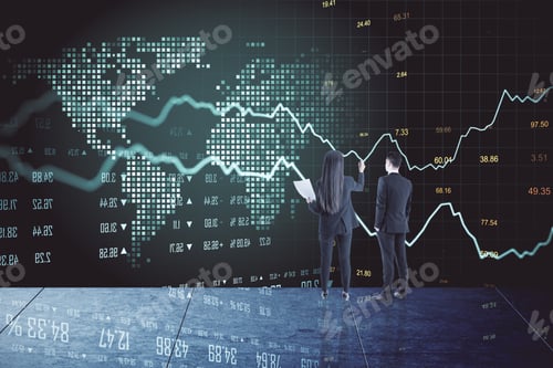 Preview: Businessman And Businesswoman Looking On Creative Stock Chart And Financial Analytics On Digital