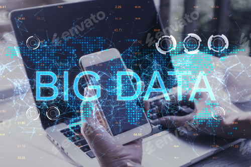 Preview: Hands Using Laptop And Smartphone On Abstract Polygonal Big Data Background. Technology And Network