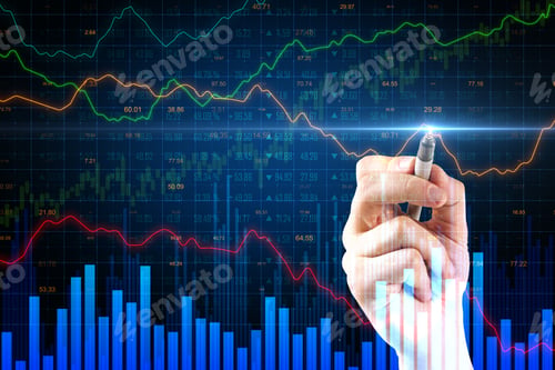 Preview: Hand Drawing Creative Forex Chart On Blurry Background. Investment And Trade Concept