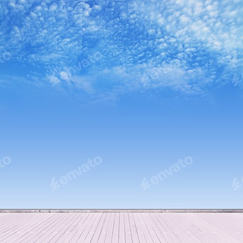 Preview: Wood Floor And Blue Sky With Clouds Background