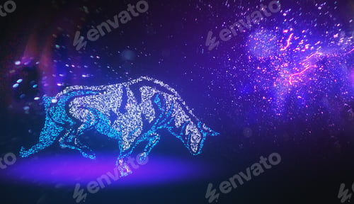 Preview: Creative Purple Digital Bull Taurus Wallpaper. Constellation, Finance And Zodiac Concept. 3D