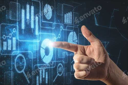Preview: Hand Touching Global Business Interface. Server And Technology Concept