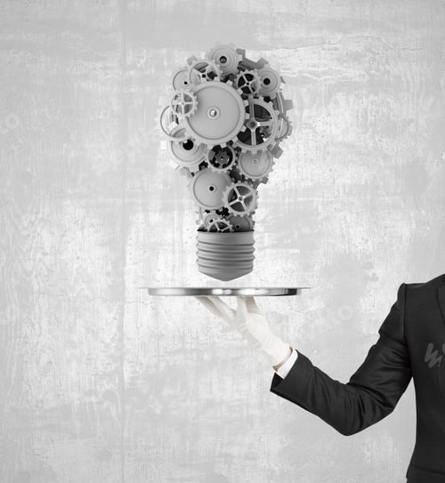 Preview: Hand Holding Plate With Bulb And Gears
