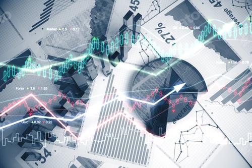 Preview: Abstract Forex Background. Innovation, Economy, Finance And Trade Concept. Double Exposure