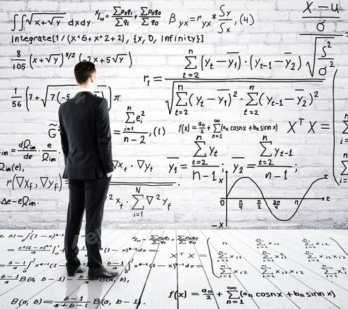 Preview: Businessman Looking At Drawing Formula On Wall