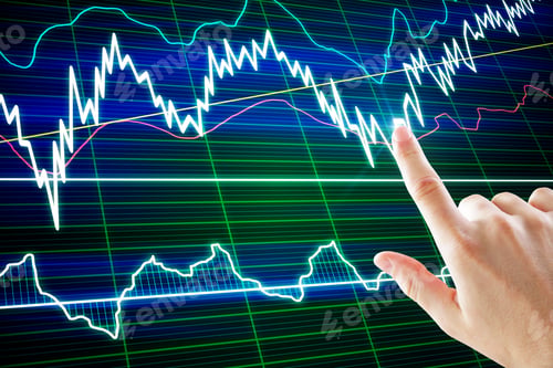 Preview: Hand Using Forex Chart Interface On Blurry Background. Invest And Finance Concept