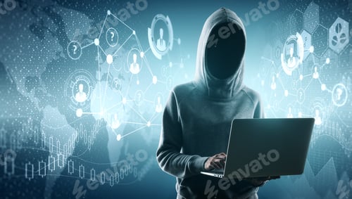 Preview: Hacker Using Laptop With Glowing Digital Interface. Security And Virus Concept.