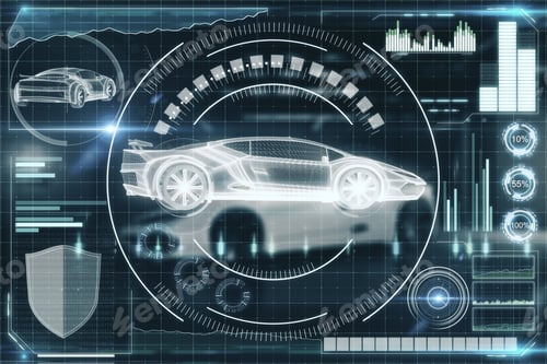 Preview: Creative Digital Car Interface Background. Artificial Intelligence, Transport And Future Concept