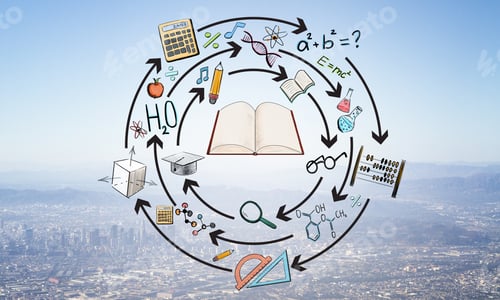 Preview: Creative Hand Drawn Education Sketch On Subtle Blurry City Background. Knowledge And Idea Concept