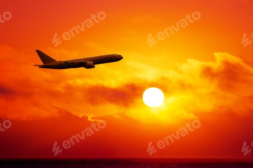 Preview: Airplane In The Sky At Sunset