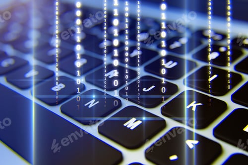 Preview: Development Solutions And Technology Background Concept With Virtual Glowing Coding Numbers On