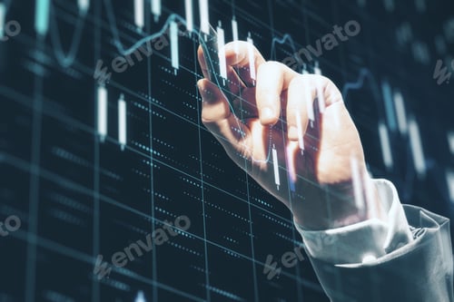 Preview: Businessman Hand Drawing At Stock Chart Screen Interface With Index. Trade And Finance Concept