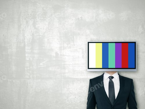 Preview: Tv Screen Headed Man On Concrete Background. Mock Up