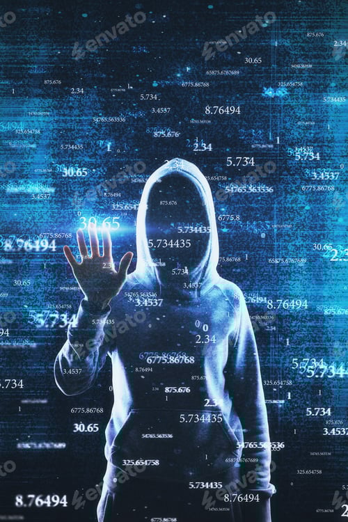 Preview: Hacker With Abstract Big Data Interface On Blurry Background. Software And Hacking Concept