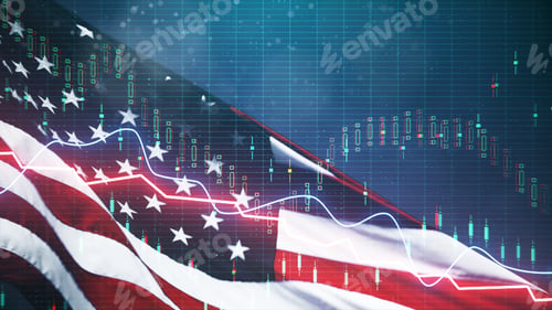 Preview: Creative American Flag With Forex Chart On Blurry Background. Usa Economy And Dollar Concept