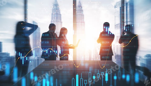 Preview: Attractive Young Business People Working Together In Modern Office Interior With Panoramic City