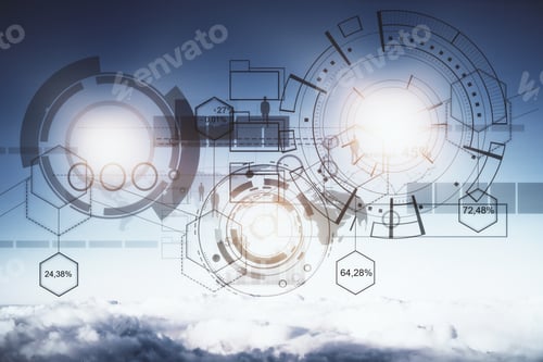 Preview: Abstract Digital Business Chart Hologram On Sky Background With Clouds. Technology, Innovation And