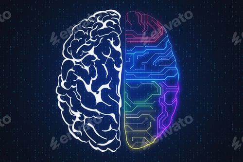 Preview: Circuit Brain Sketch On Dark Background. Ai And Ambition Concept. 3D Rendering