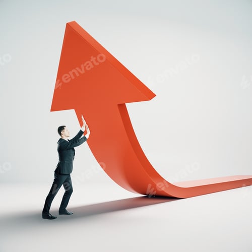Preview: Businessman Holding Big Red Arrow. Success And Startup Concept.